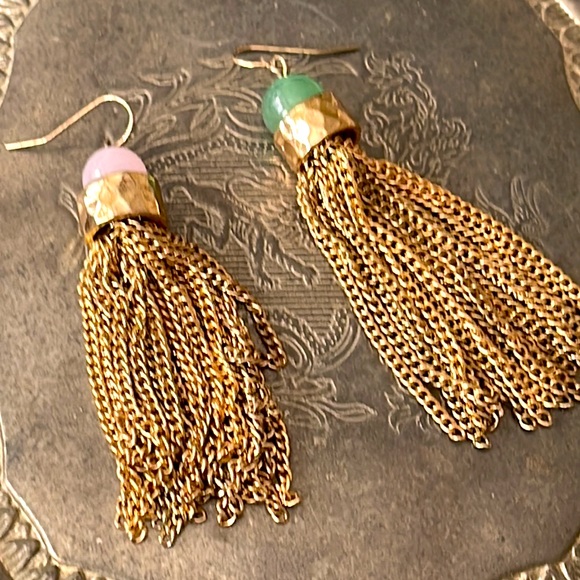 Pair of rosé quartz and green jade pierced earrings two different semi precious - Picture 6 of 14